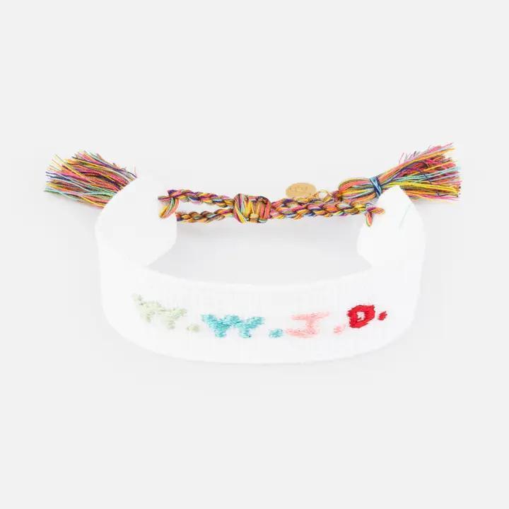Elevated Faith WWJD Embroidered Bracelet – White, Beige & Blue