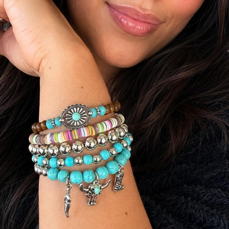 Rodeo Drive Cowgirl Charm Fashion Turquoise Bracelet Stack