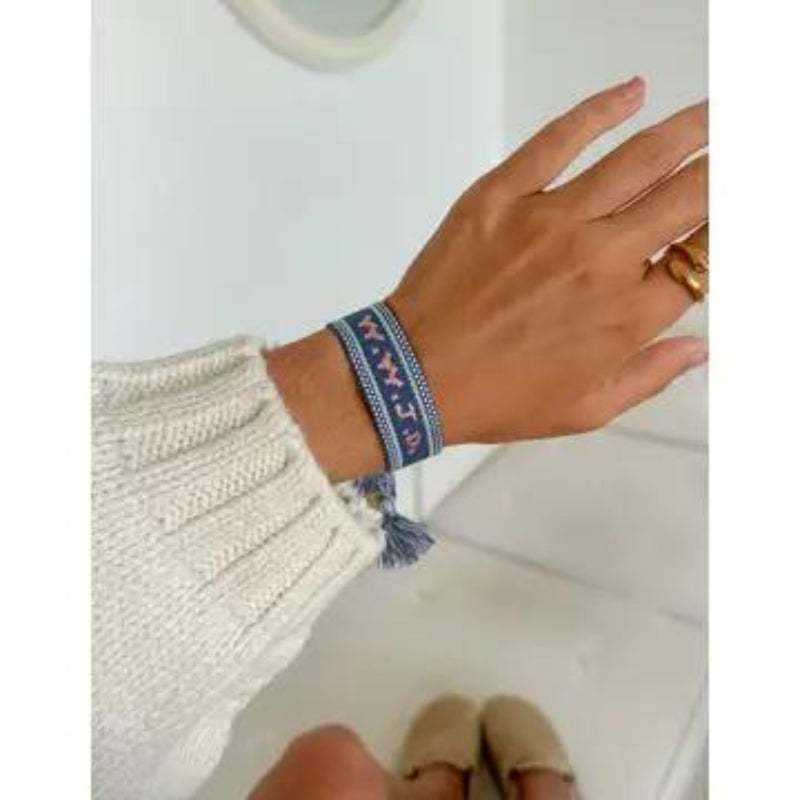 Elevated Faith White WWJD Embroidered Bracelet Blue