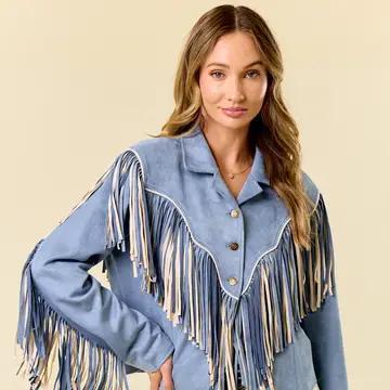 2-Tone Fringe Jacket With Piping