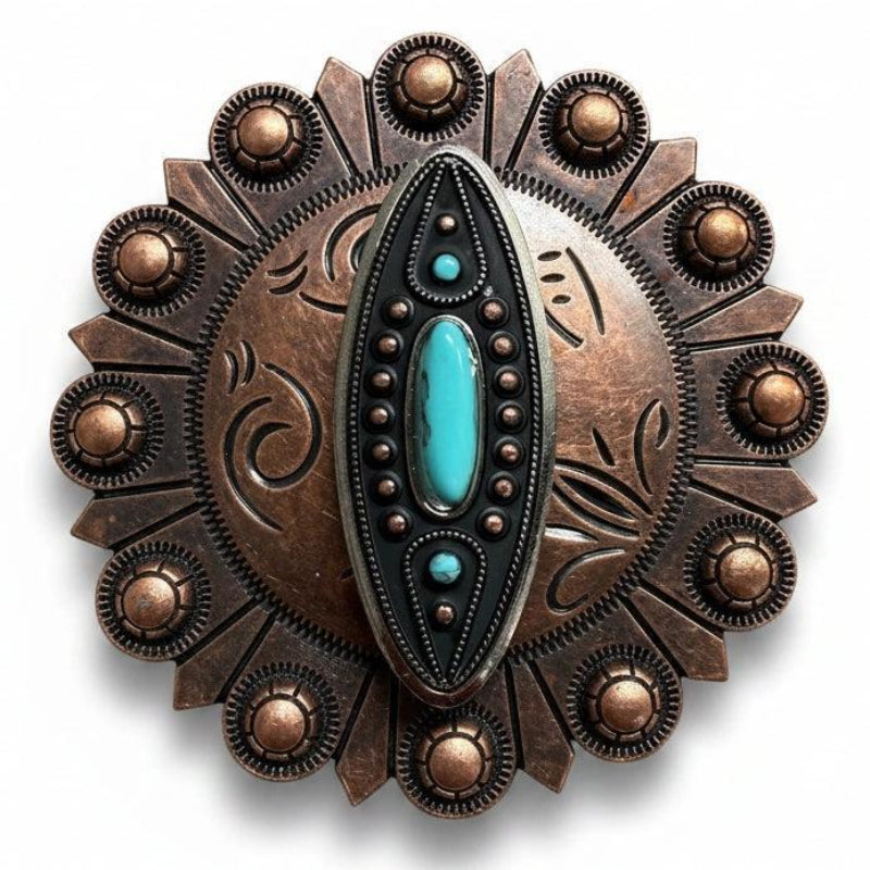 Copper and Antique Silver Turquoise Ellipse Concho #W266 | ROSETTE R102