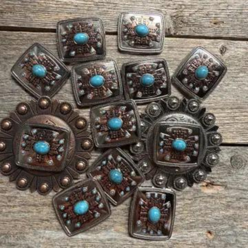Rodeo Drive Antique Silver and Copper Southwest Turquoise Concho W262