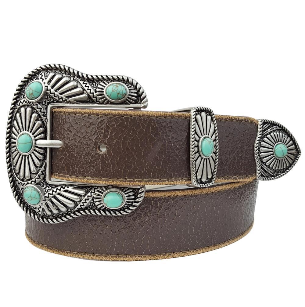 Vintage Leather Belt with Western Buckle Set
