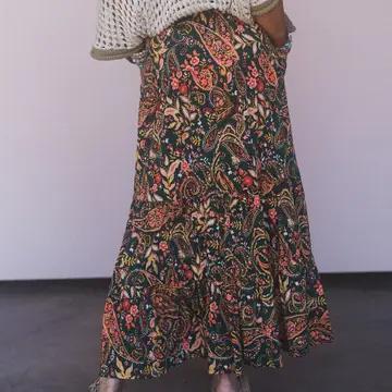 Three Bird Nest Tiered Maxi Skirt – Coral Multi