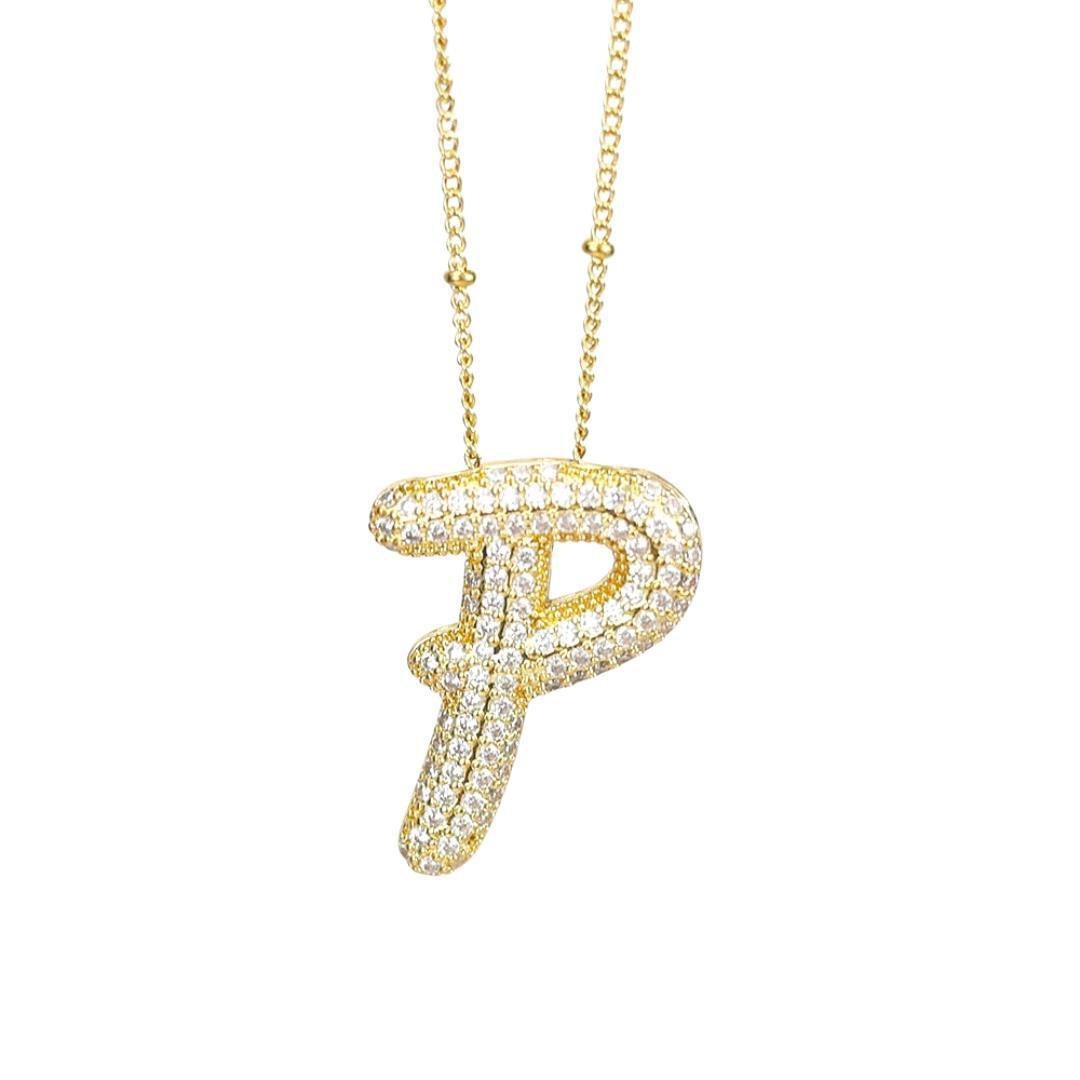 New* Initial Script Cz Balloon Bubble Gold Necklaces