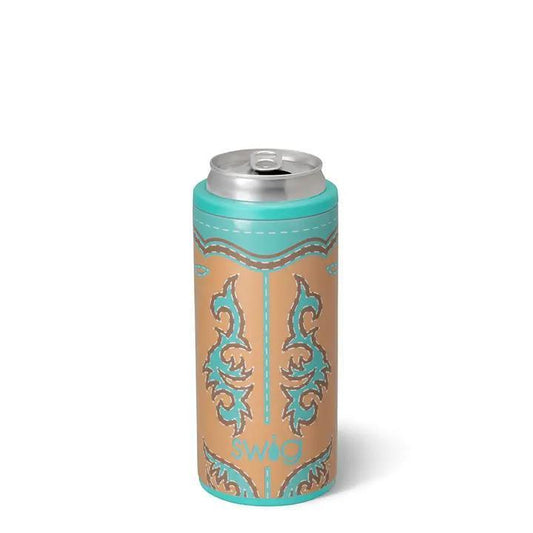 Boot Scootin' Skinny Can Cooler Turquoise, 12oz