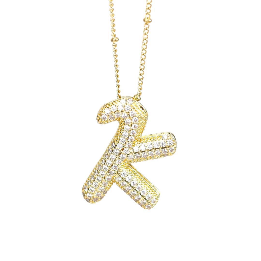 New* Initial Script Cz Balloon Bubble Gold Necklaces