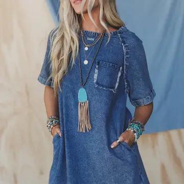 Three Bird Nest Pocket Dress – Blue
