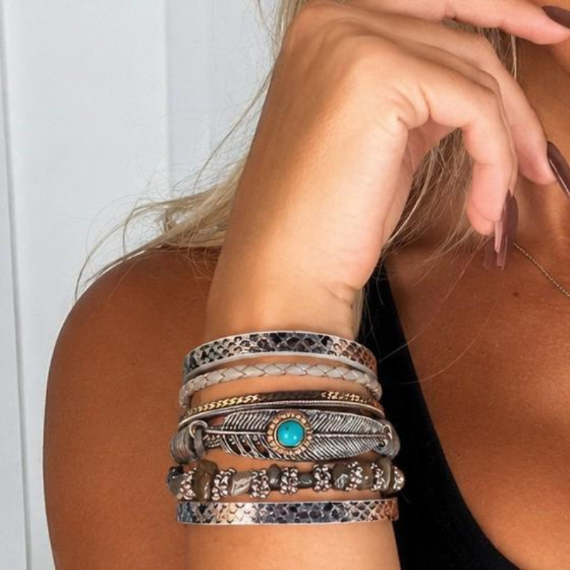 Rodeo Drive Grey Boho Multi Strand Wrap Bracelet