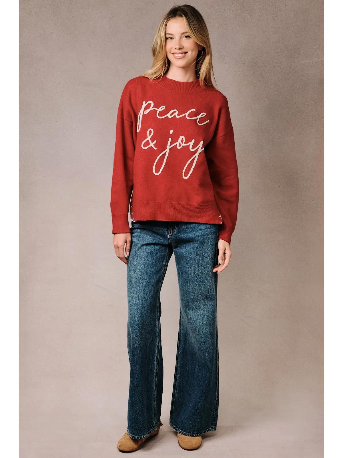 Mock Neck Long Sleeve Peace & Joy Knit Sweater