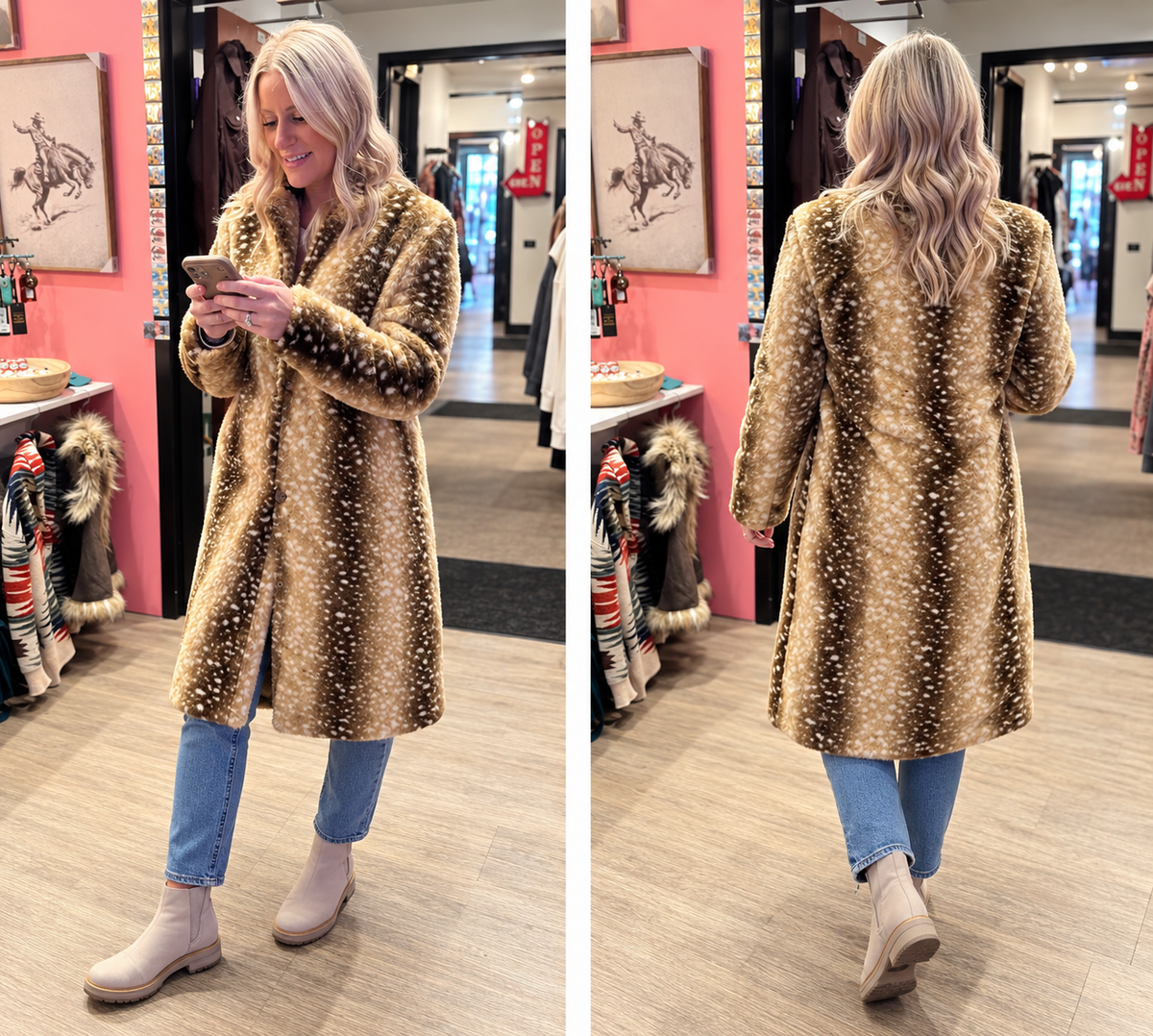 Lucky & Blessed Brown Deer Faux Fur Western Longline Coat