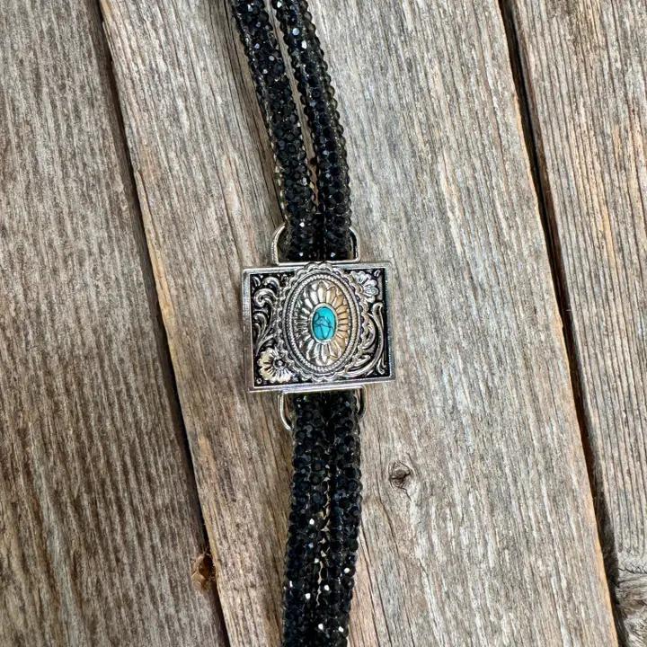 Rhinestone Bolo Tie with Turquoise Side