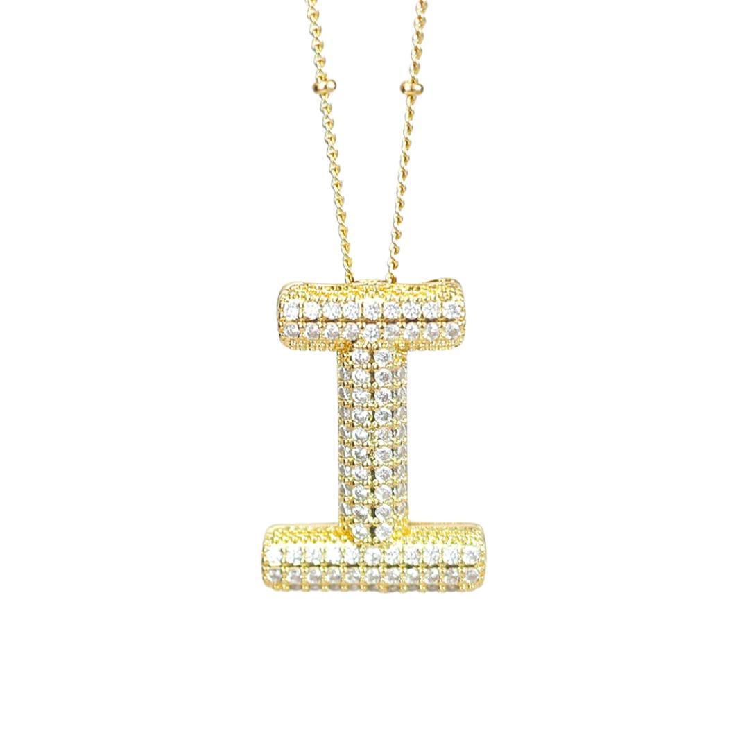 New* Initial Script Cz Balloon Bubble Gold Necklaces