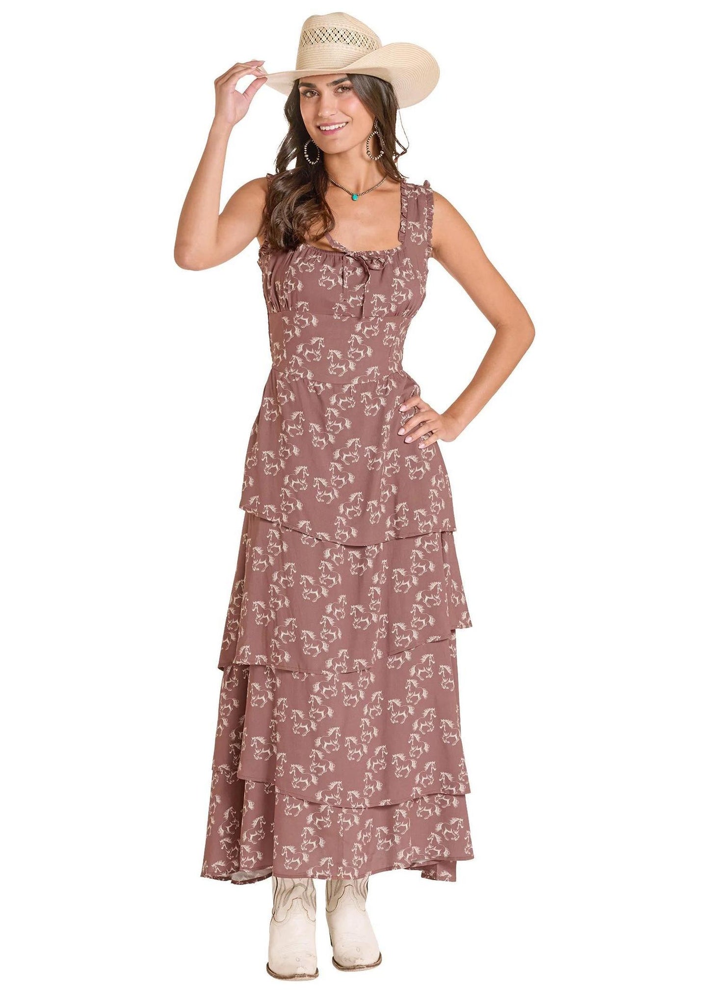 Horse Print Tiered Dress