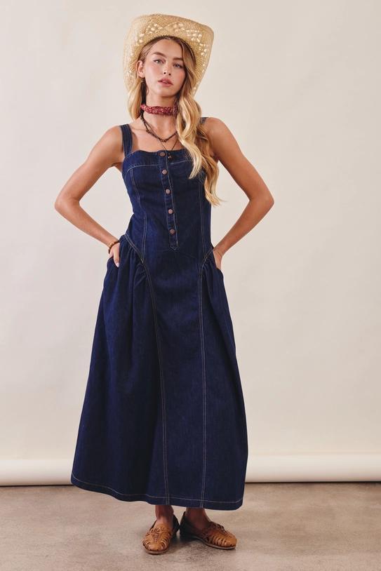 Button-Front Denim Maxi Dress