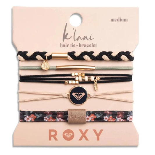 "Roxy Coastal Drift" Black & Neutral Beachy Vibe Hair Tie Bracelets