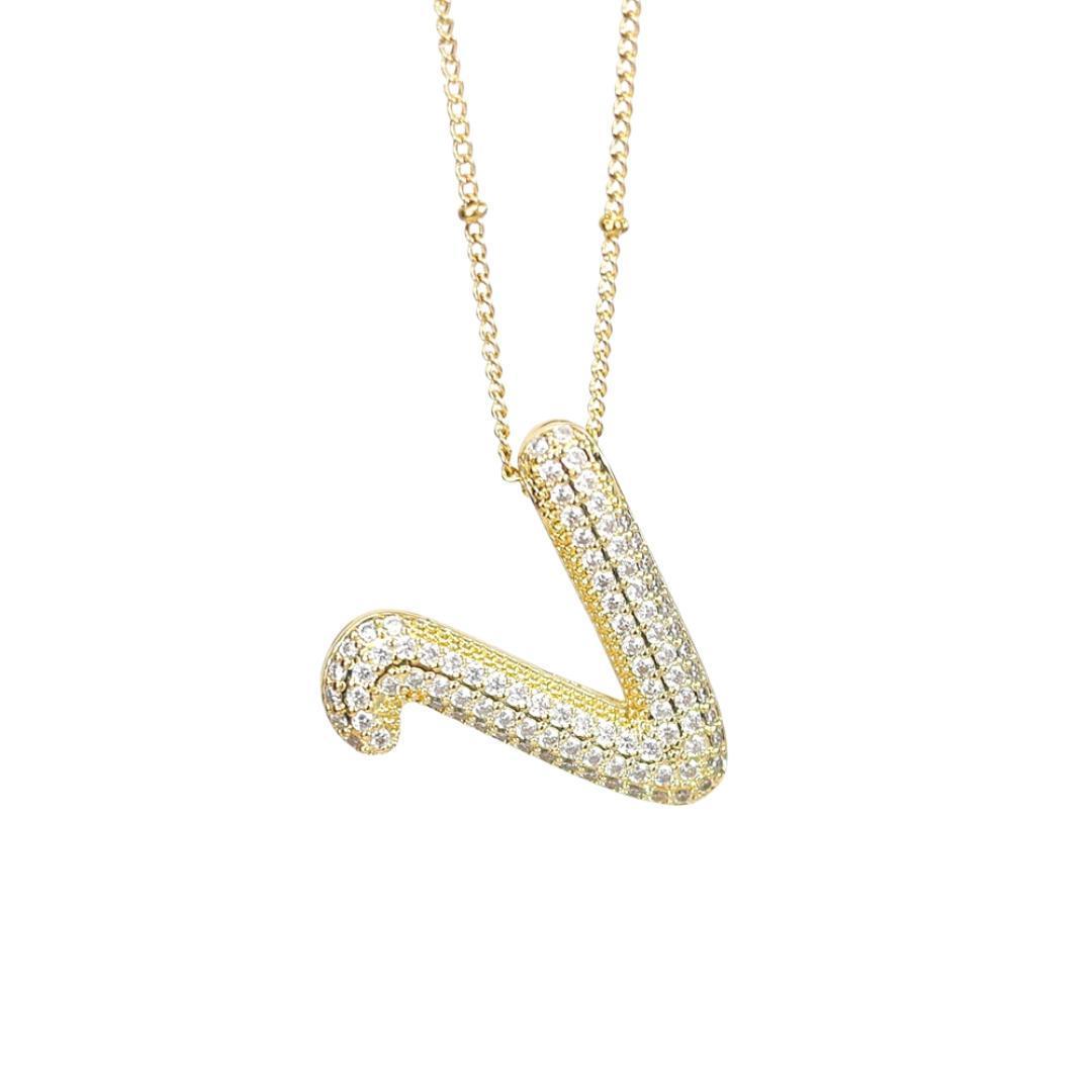 New* Initial Script Cz Balloon Bubble Gold Necklaces