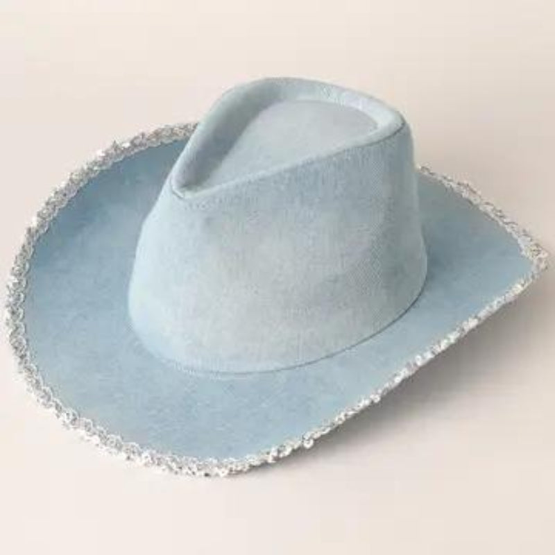 Fashion City Denim Cowboy Hat with Sequins in the Edge 