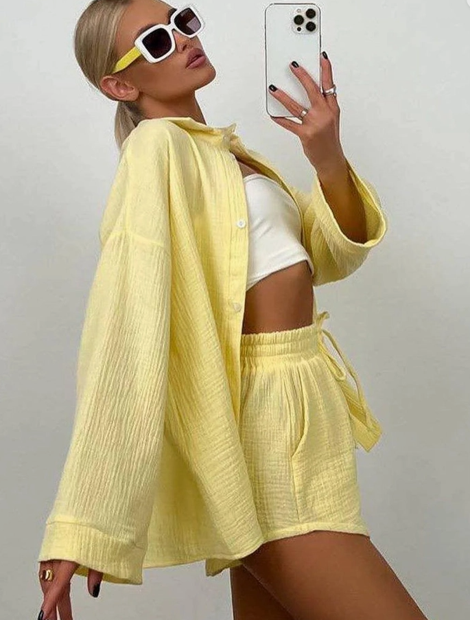 Textured Long Sleeve Button Up