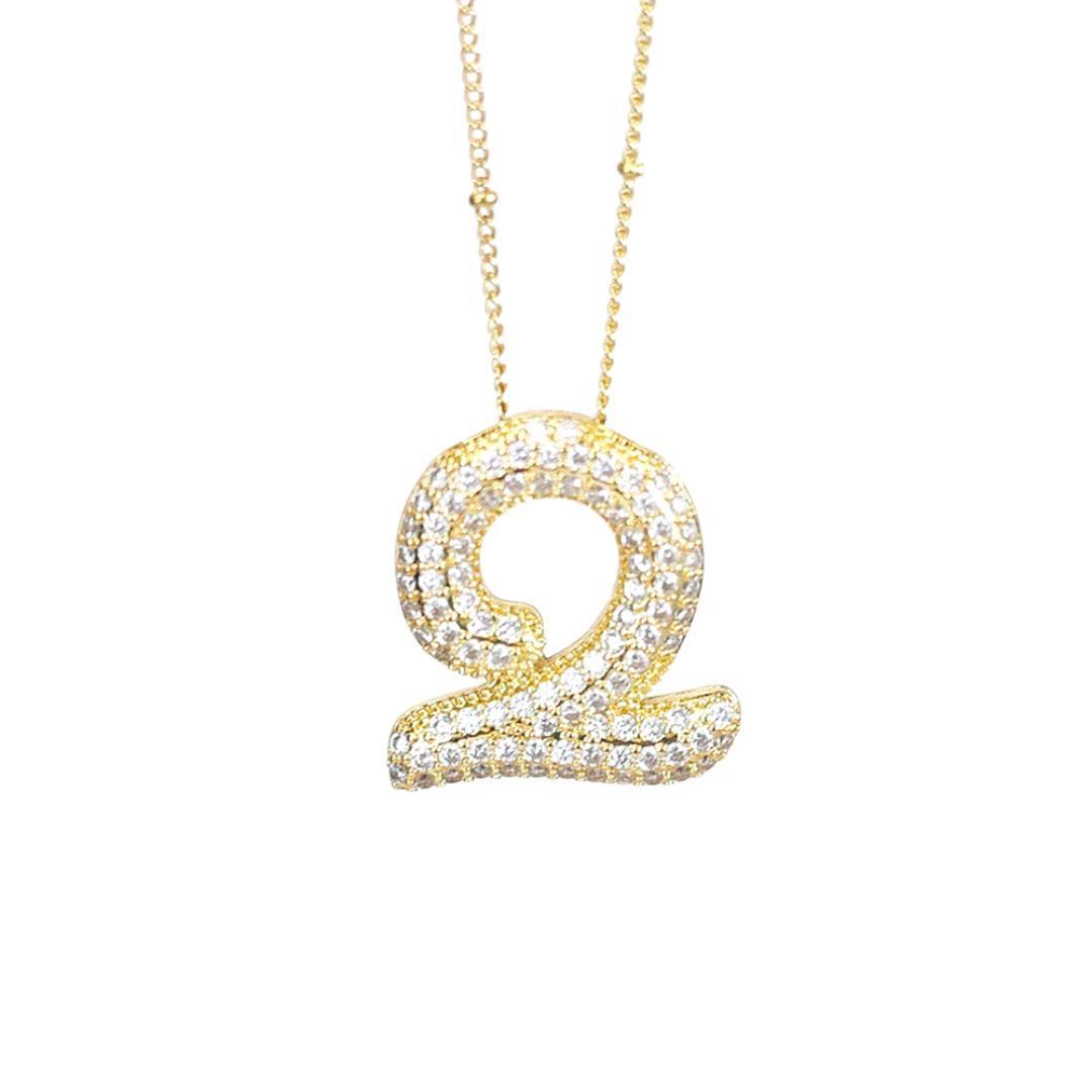 New* Initial Script Cz Balloon Bubble Gold Necklaces