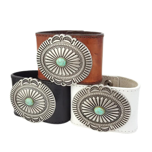 Axesoria West Vintage w. Distressed Leather Cuff w. Oval Turquoise Concho | Prepack of 2 (1 each color)