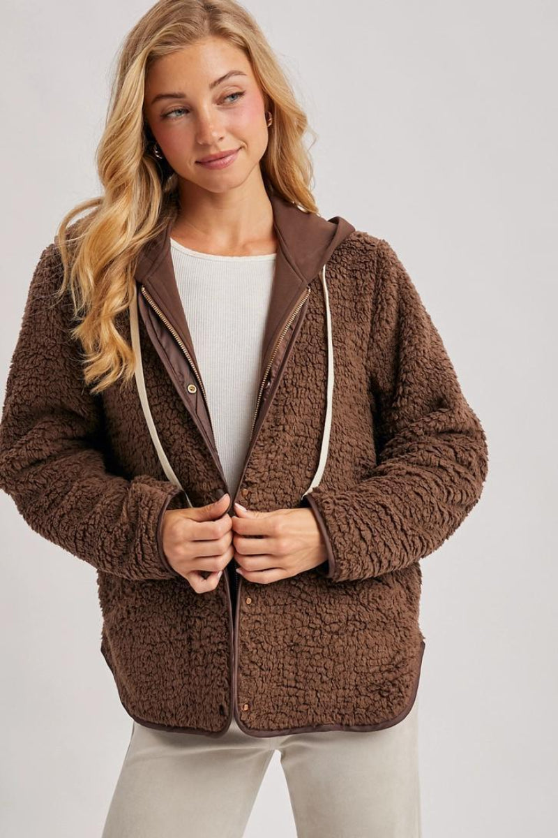 BLUIVY SHERPA ADJUSTABLE HOODED JACKET | COCO - FRONT VIEW 