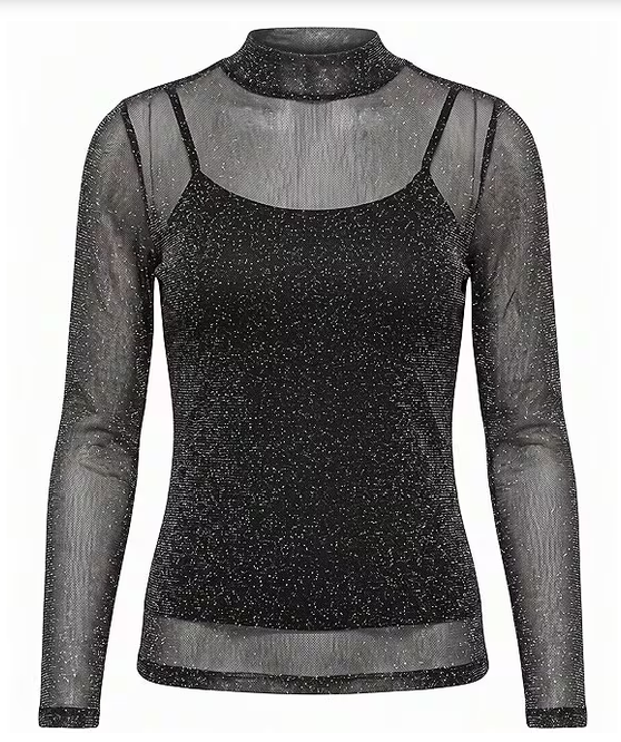 Rock & Roll Denim Lurex Long Sleeve Top