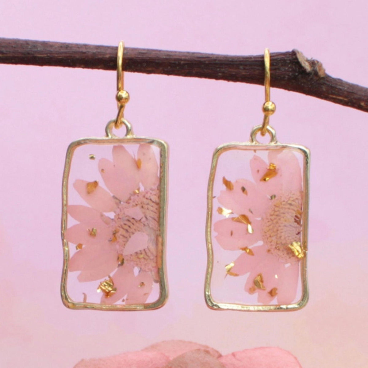 Pink Dried Flower Rectangle Gold