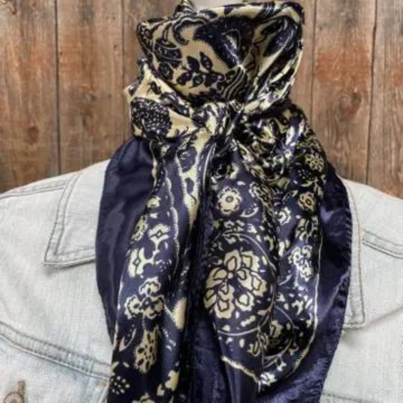 Rodeo Drive Royal Blue Cream Paisley Wild Rag Scarf WR144