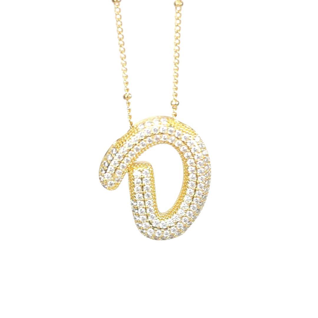 New* Initial Script Cz Balloon Bubble Gold Necklaces