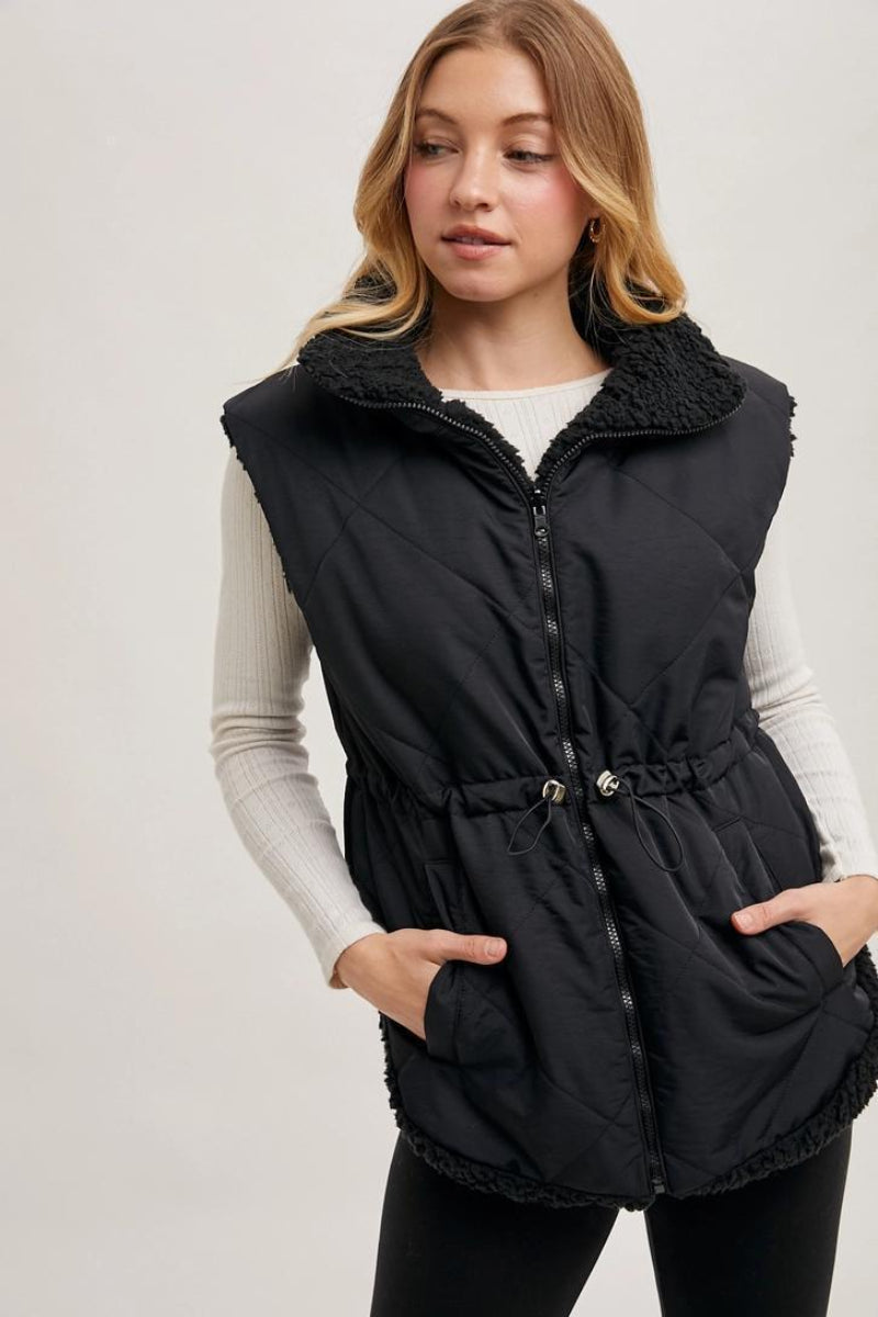 BLUIVY REVERSIBLE PUFFER AND SHERPA VEST - FRONT VIEW