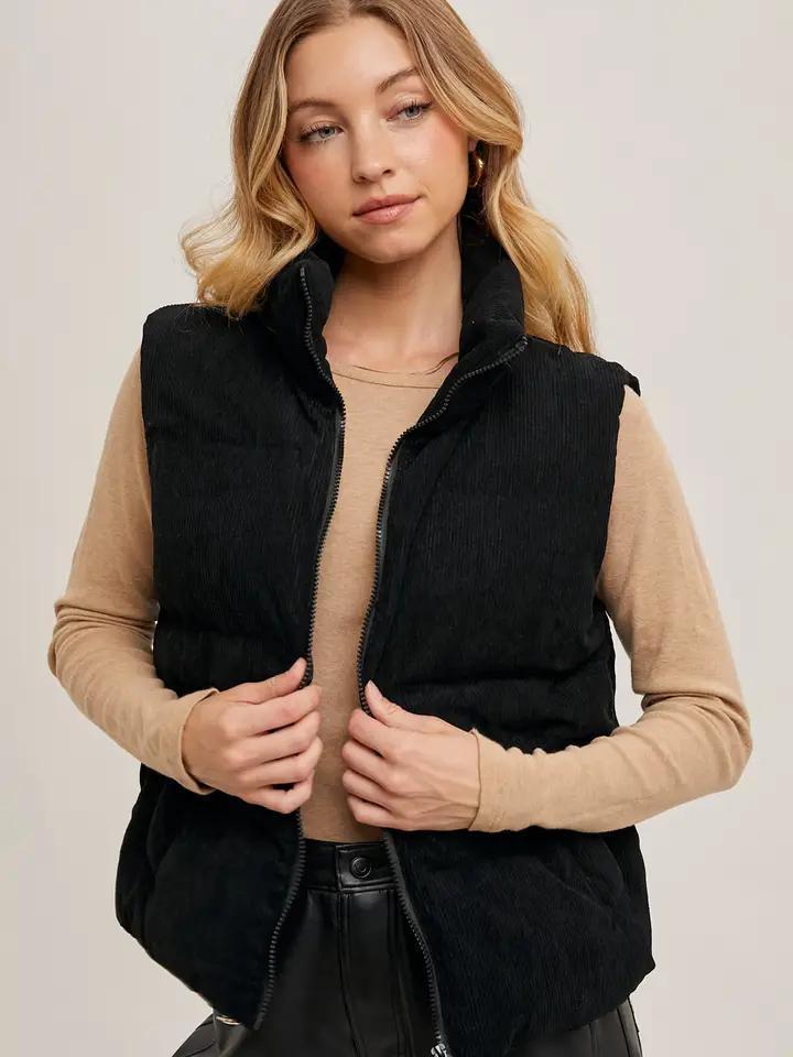 Corduroy Zip-Front Puffer Vest