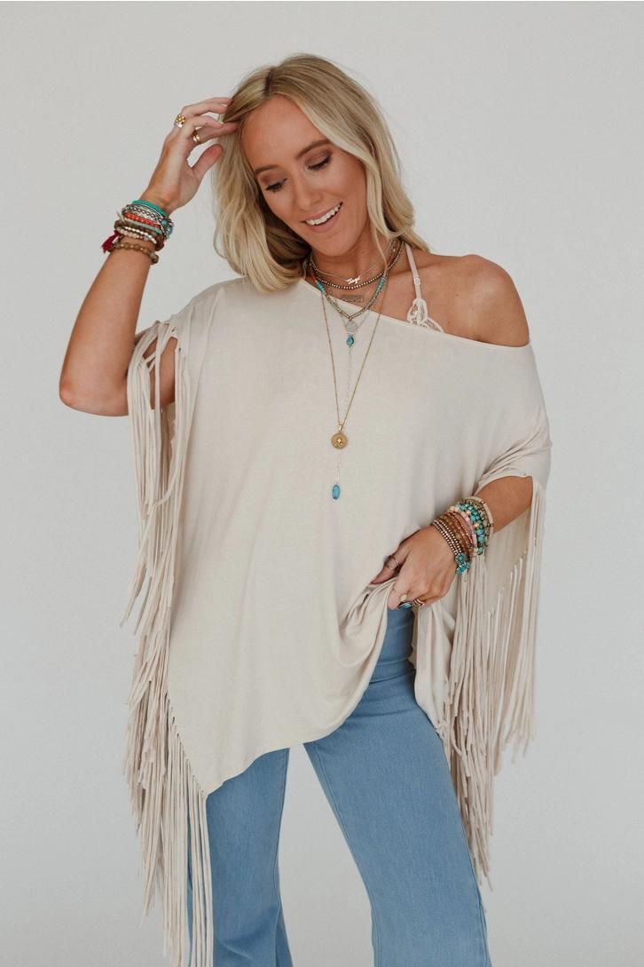 Three Bird Nest Western Fringe Top – Oat