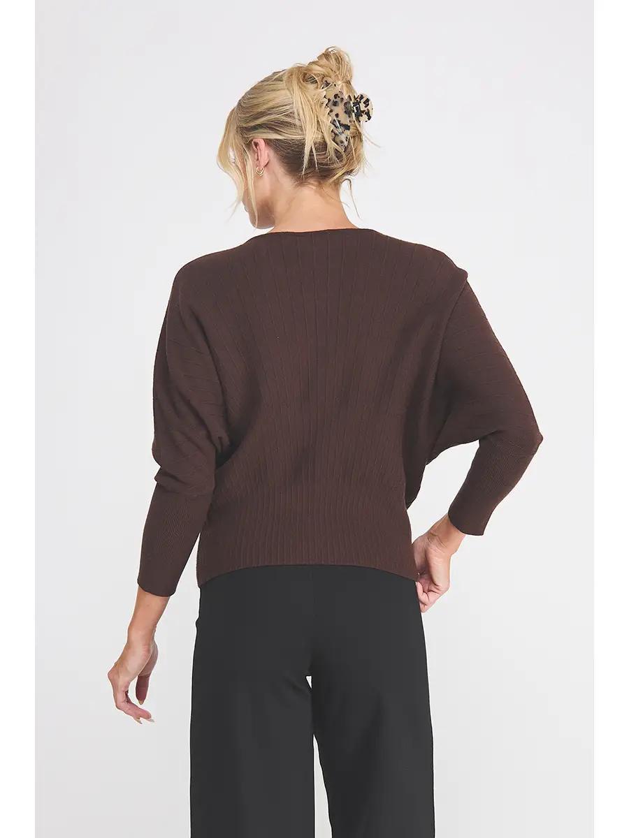 Fine Gauge Long Sleeve Dolman with Vertical Fanned Lines Sweater