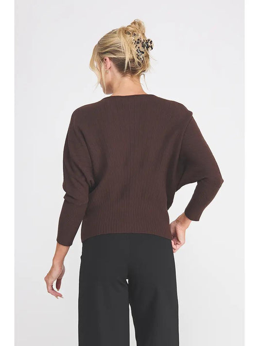 Fine Gauge Long Sleeve Dolman with Vertical Fanned Lines Sweater