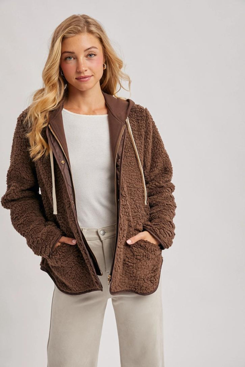 BLUIVY SHERPA ADJUSTABLE HOODED JACKET | COCO - FRONT VIEW 