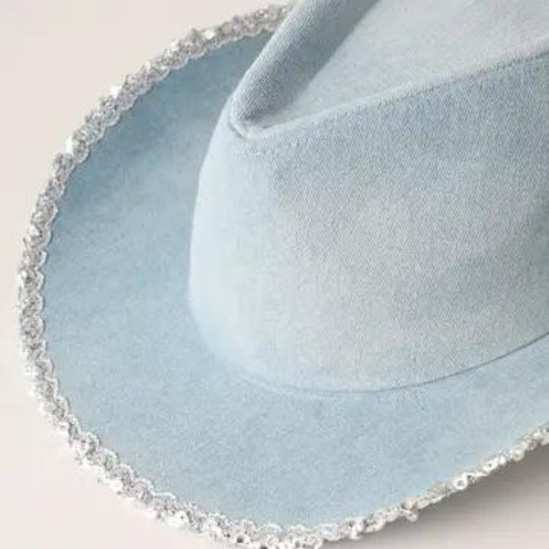 Fashion City Denim Cowboy Hat with Sequins in the Edge 
