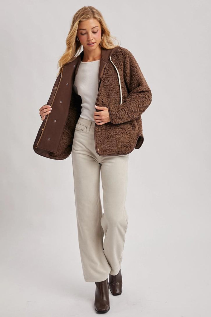 BLUIVY SHERPA ADJUSTABLE HOODED JACKET | COCO - FRONT VIEW 