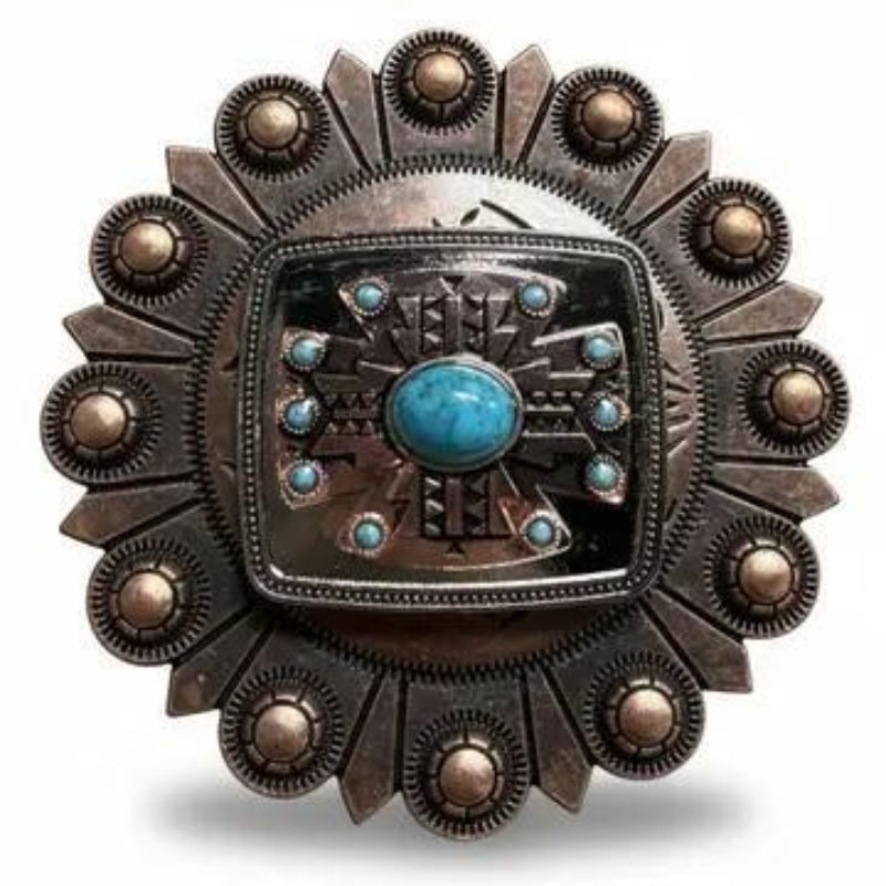 Rodeo Drive Antique Silver and Copper Southwest Turquoise Concho W262