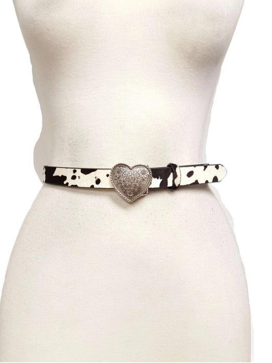 Axesoria West Western Silver Heart Buckle in Cow Hair Leather | Cow Black