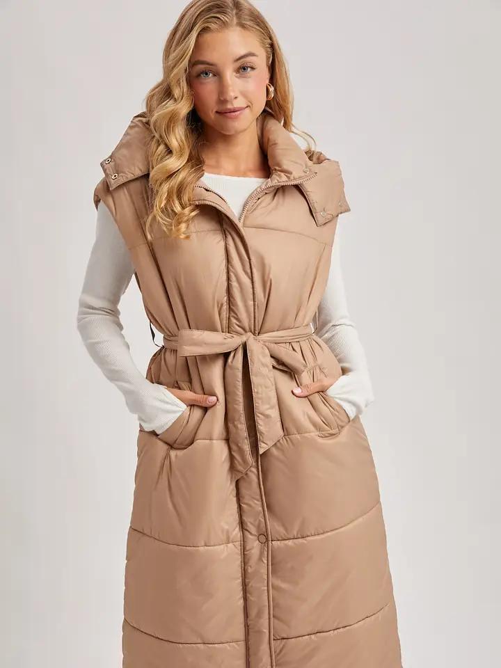Belted Longline Puffer Vest