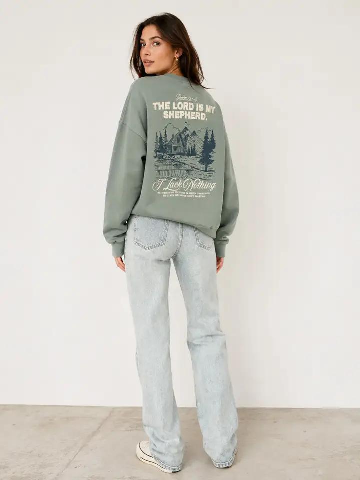 Sweet Claire The Lord is my Shepherd Faith Graphic Sweatshirt - Dusty Sage