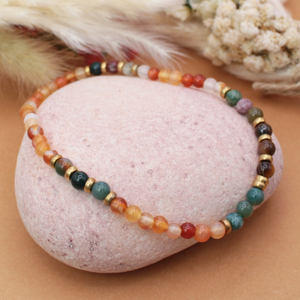 Natural Tones Stone Bead Stretch Anklet