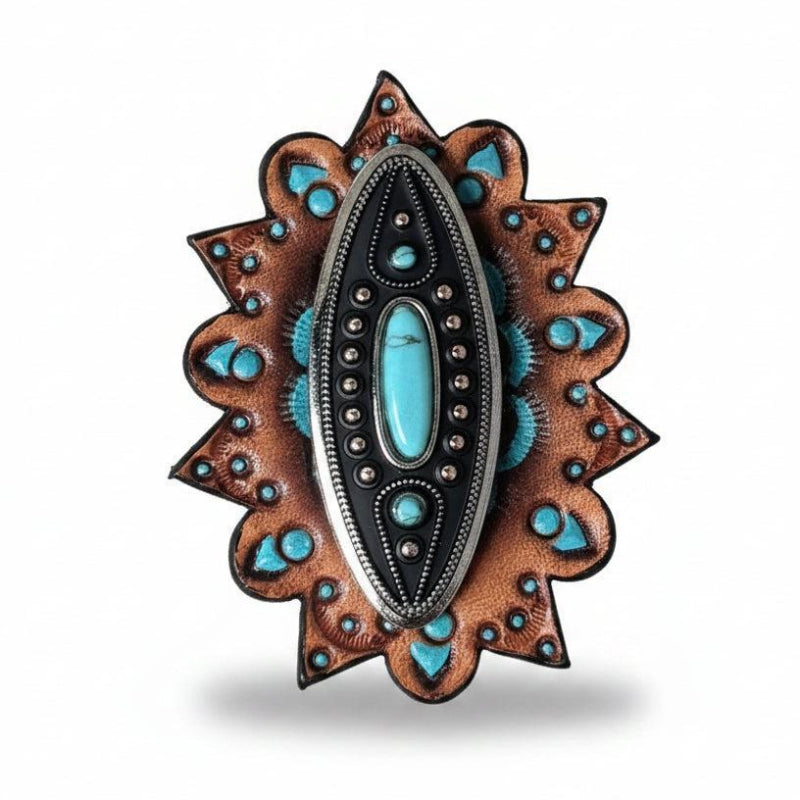 Copper and Antique Silver Turquoise Ellipse Concho #W266 | ROSETTE R102