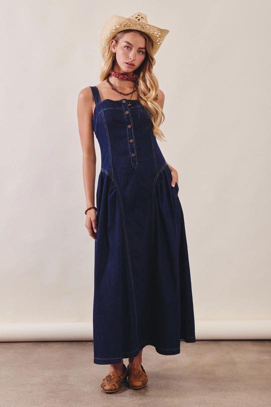Button-Front Denim Maxi Dress