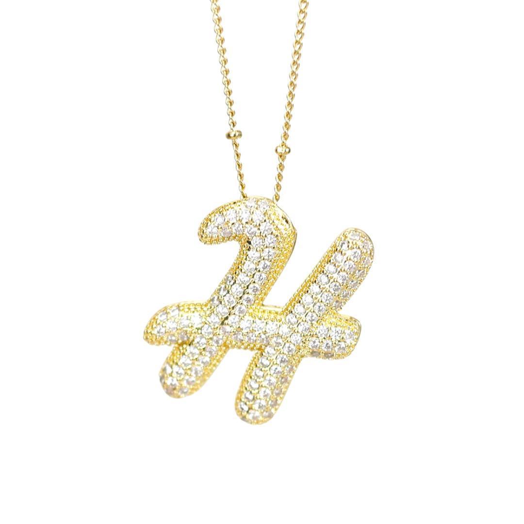 New* Initial Script Cz Balloon Bubble Gold Necklaces