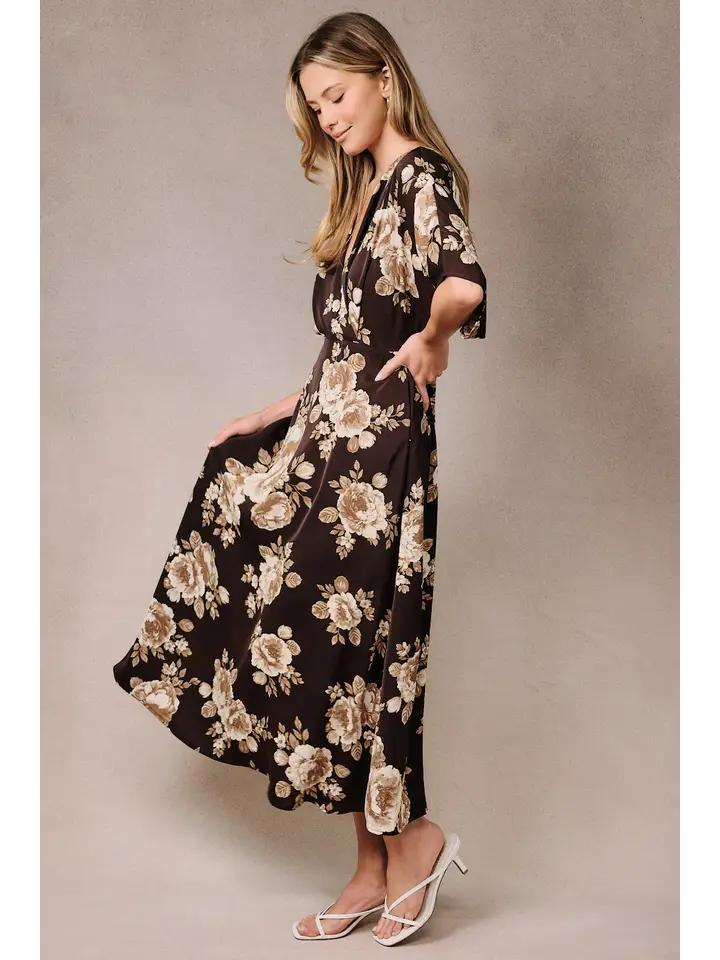 Sunday Edition Surplice V Neck Kimono Sleeve Floral Midi Dress