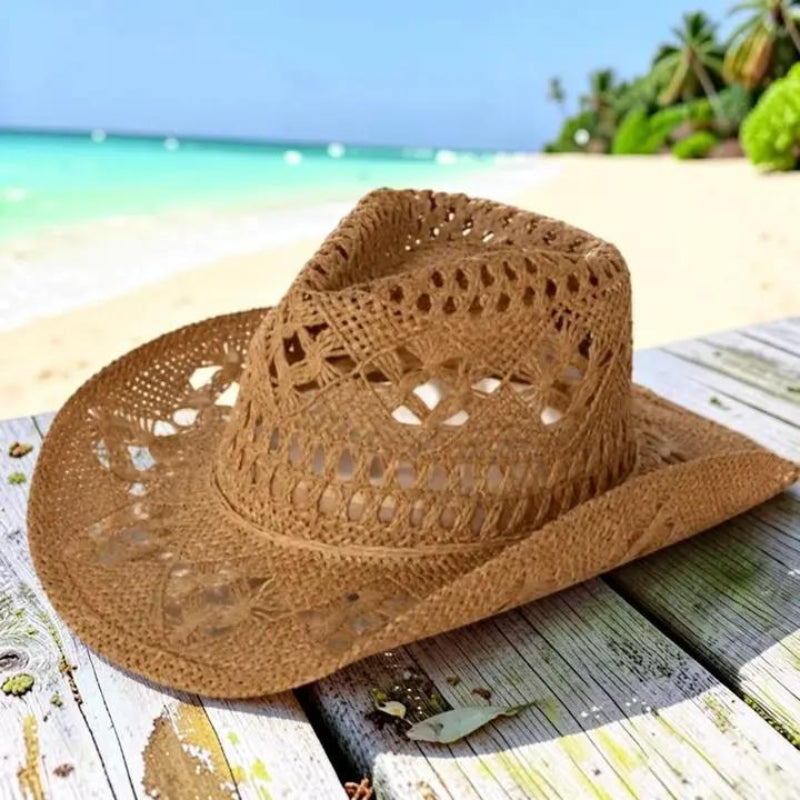 Bella Betty Crochet Straw Cowboy Hat Tan