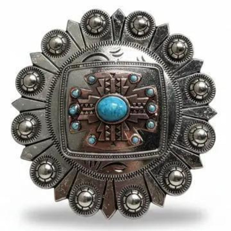 Rodeo Drive Antique Silver and Copper Southwest Turquoise Concho W262