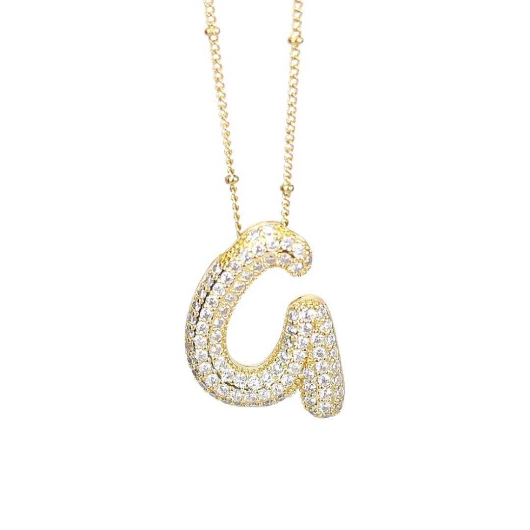 New* Initial Script Cz Balloon Bubble Gold Necklaces